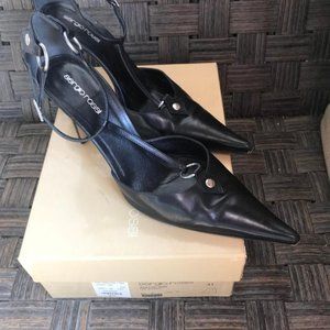Sergio Rossi Black Leather Ankle Strap High Heel